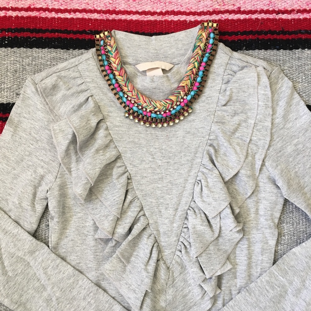 H & M | GRAY RUFFLED LONG SLEEVE MIDI DRESS